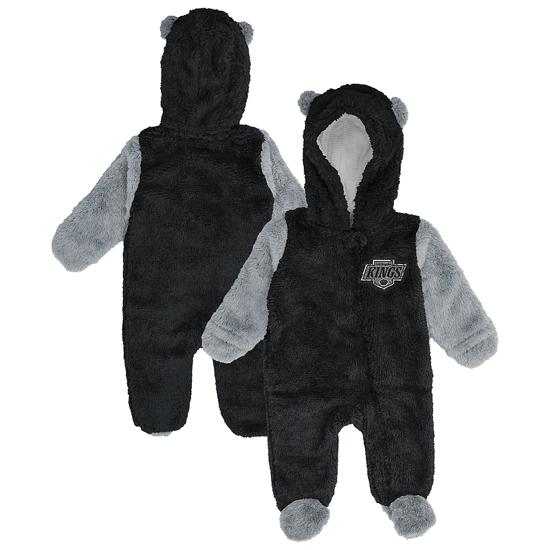 Grenouillère polaire à capuche et fermeture éclair intégrale pour nourrissons nouveau-nés, motif Los Angeles Kings, noir