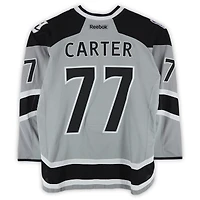 Maillot d'entraînement argenté Reebok n° 77 de Jeff Carter (Los Angeles Kings) contre les Ducks d'Anaheim le 25 janvier 2014 - Série des stades de la LNH - Porté pendant l'échauffement
