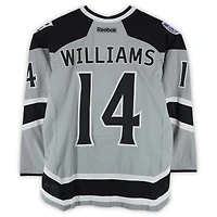 Maillot Reebok argenté n° 14 porté par Justin Williams lors de l'entraînement des Kings de Los Angeles contre les Ducks d'Anaheim le 25 janvier 2014 - Série des stades de la LNH - Porté pendant l'échauffement