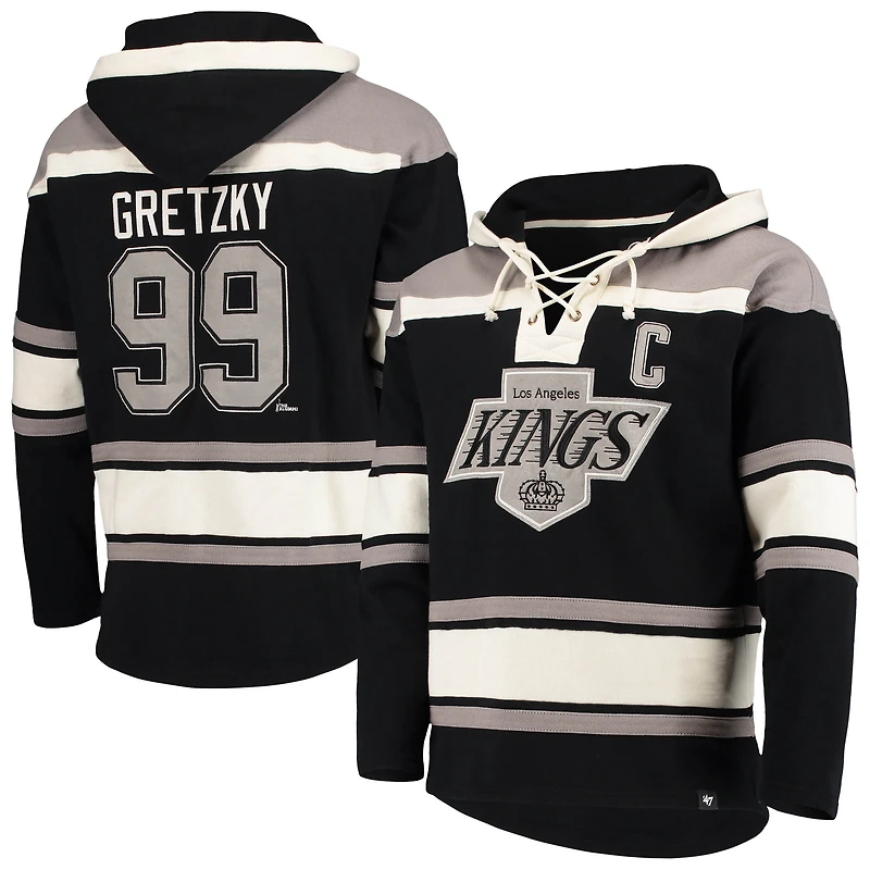Sweat à capuche Lacer noir pour homme, modèle '47 Wayne Gretzky, Los Angeles Kings, avec nom et numéro de joueur retirés