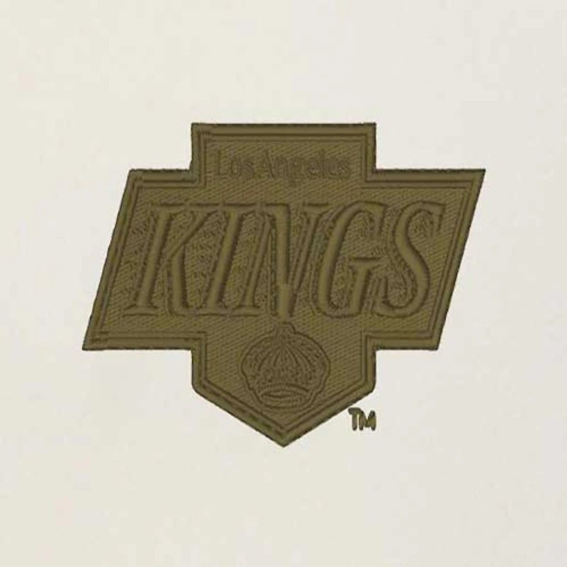 Men's Antigua Cream/Olive Los Angeles Kings Intrepid Sand Raglan Long Sleeve Hoodie T-Shirt