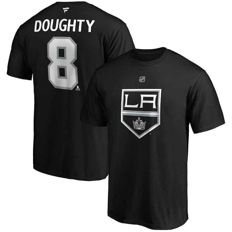 T-shirt authentique Drew Doughty noir des Kings de Los Angeles pour homme, avec nom et numéro superposés.