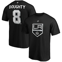 T-shirt authentique Drew Doughty noir des Kings de Los Angeles pour homme, avec nom et numéro superposés.