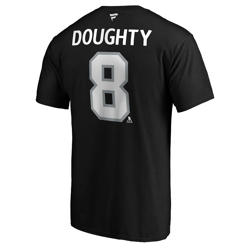 T-shirt authentique Drew Doughty noir des Kings de Los Angeles pour homme, avec nom et numéro superposés.