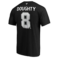 T-shirt authentique Drew Doughty noir des Kings de Los Angeles pour homme, avec nom et numéro superposés.
