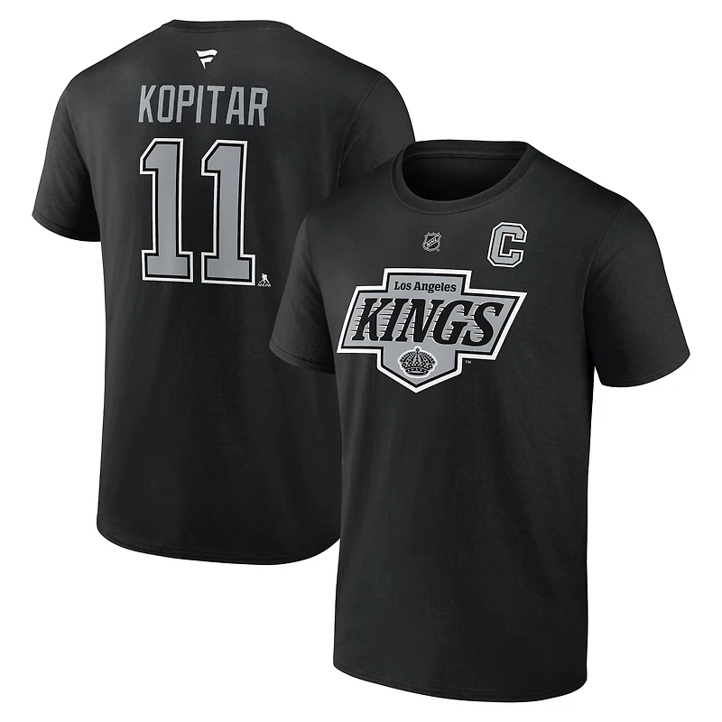 T-shirt Fanatics Anze Kopitar pour homme, noir, authentique, avec nom et numéro Stack des Los Angeles Kings