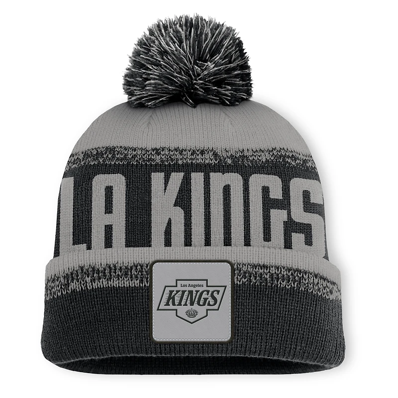 Men's Fanatics Black/Silver Los Angeles Kings Fundamentals Thrive Cuffed Knit Hat with Pom