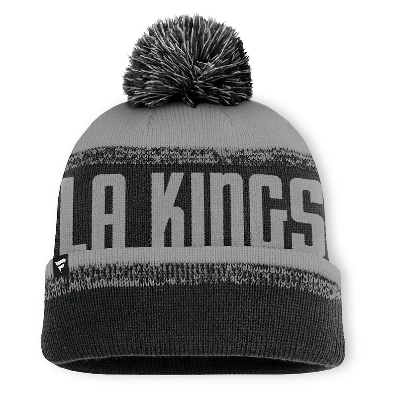 Men's Fanatics Black/Silver Los Angeles Kings Fundamentals Thrive Cuffed Knit Hat with Pom