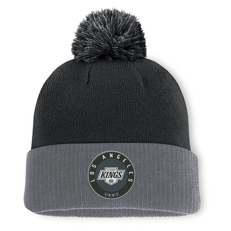 Bonnet en tricot à revers et pompon noir des Kings de Los Angeles Fanatics pour homme