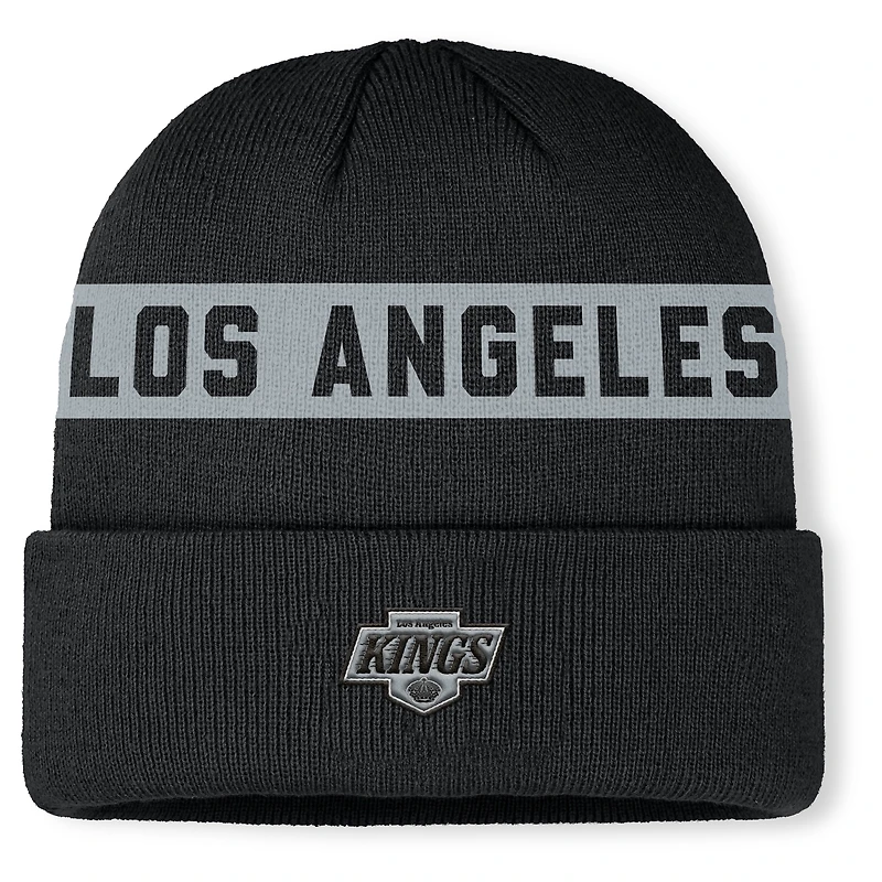 Bonnet en tricot à revers authentique Pro Rink des Kings de Los Angeles Fanatics pour homme, noir
