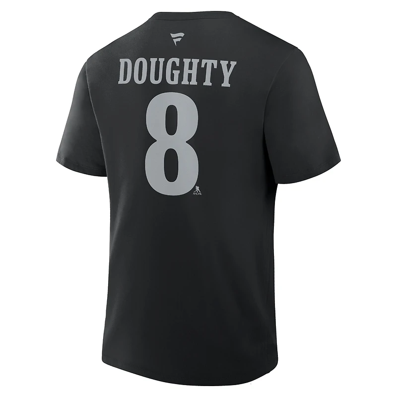 T-shirt authentique Fanatics Drew Doughty noir Los Angeles Kings avec nom et numéro superposés
