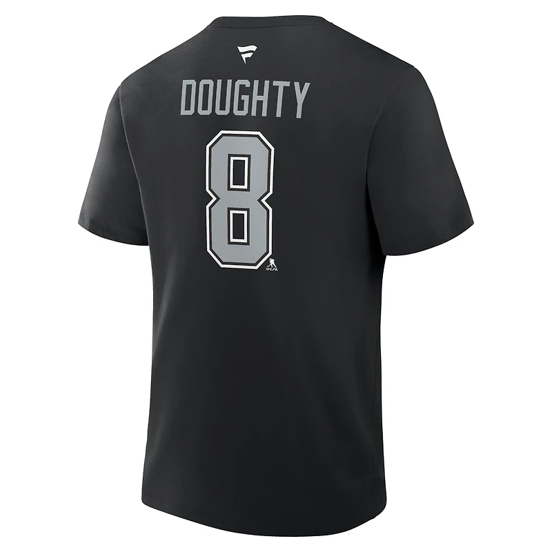 T-shirt Fanatics Drew Doughty pour homme, noir, authentique, avec nom et numéro Stack des Kings de Los Angeles