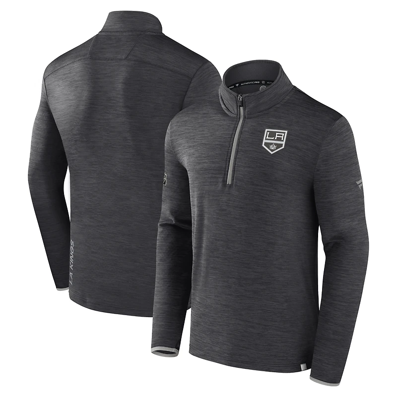 Men's Fanatics  Heather Charcoal Los Angeles Kings Authentic Pro Lightweight Quarter-Zip Pullover