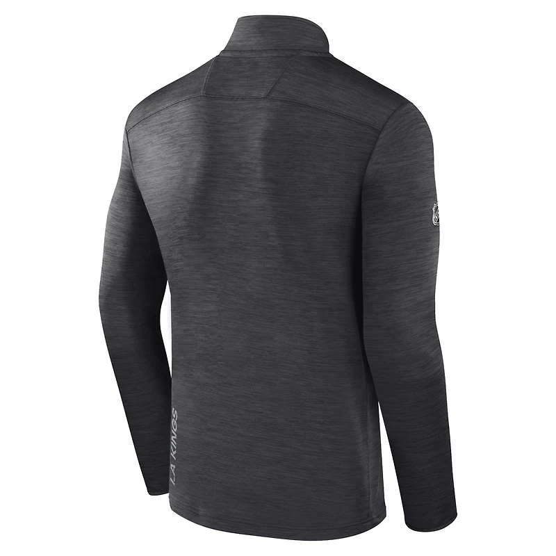 Haut à enfiler authentique quart de zip Fanatics Heather Charcoal des Kings Los Angeles pour hommes