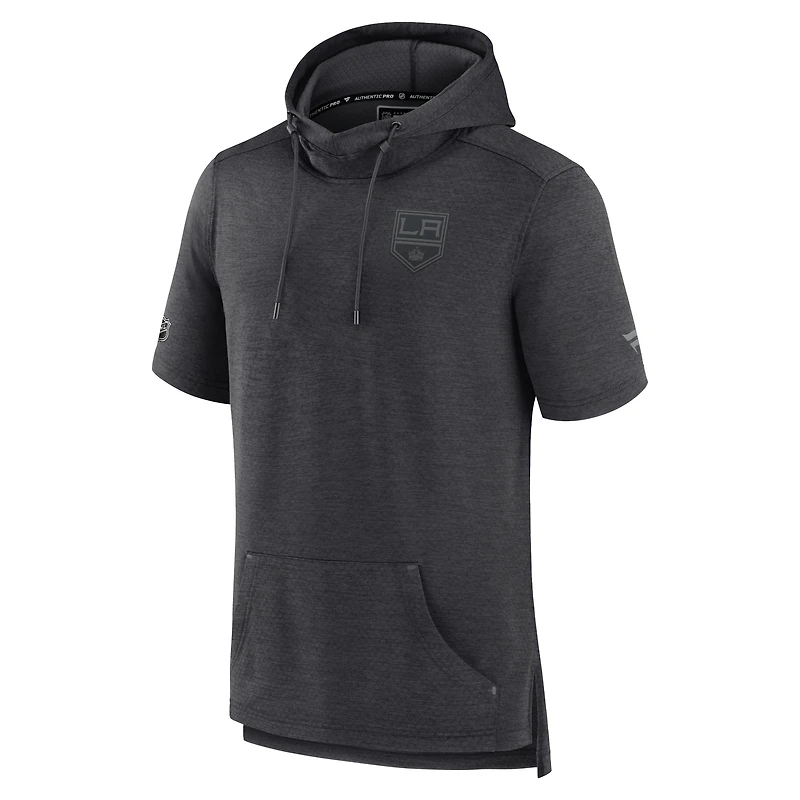 Men's Fanatics Heather Charcoal Los Angeles Kings Authentic Pro Road Performance Short Sleeve Pullover Hoodie