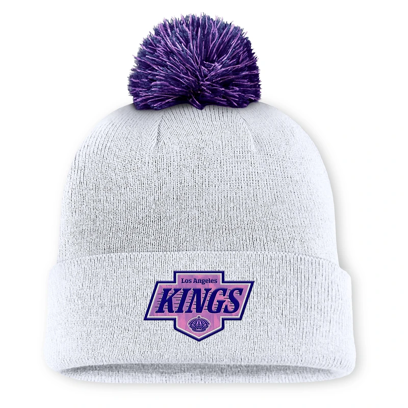 Men's Fanatics  White Los Angeles Kings Authentic Pro Hockey Fights Cancer Cuffed Knit Hat with Pom