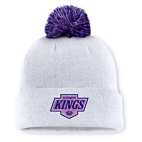 Men's Fanatics  White Los Angeles Kings Authentic Pro Hockey Fights Cancer Cuffed Knit Hat with Pom