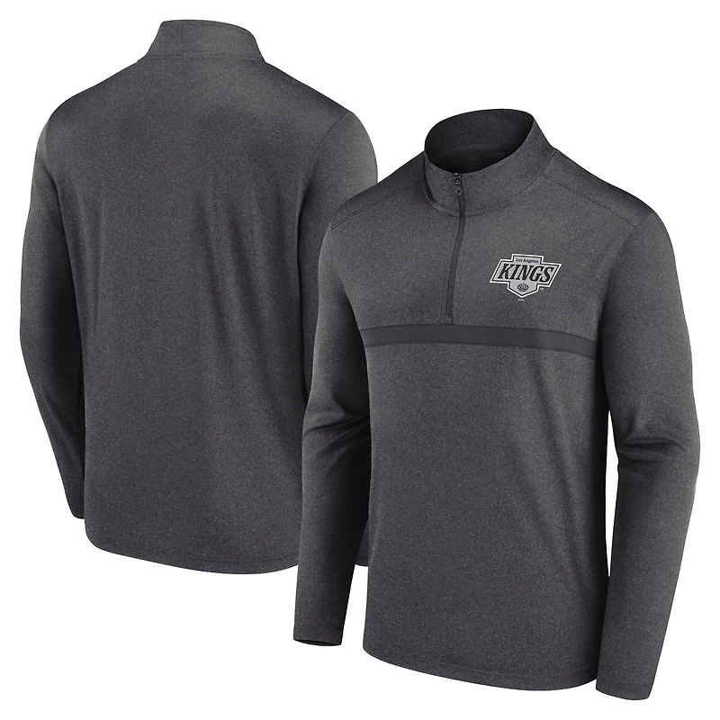Men's Logo Athletic Heather Charcoal Los Angeles Kings Head-to-Head Raglan Quarter-Zip Top