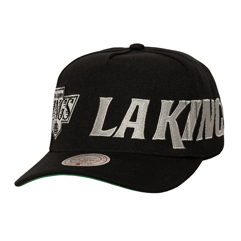 Men's Mitchell & Ness  Black Los Angeles Kings Busted Logo Wordmark Wrap-Around Pro Pinch Adjustable Hat