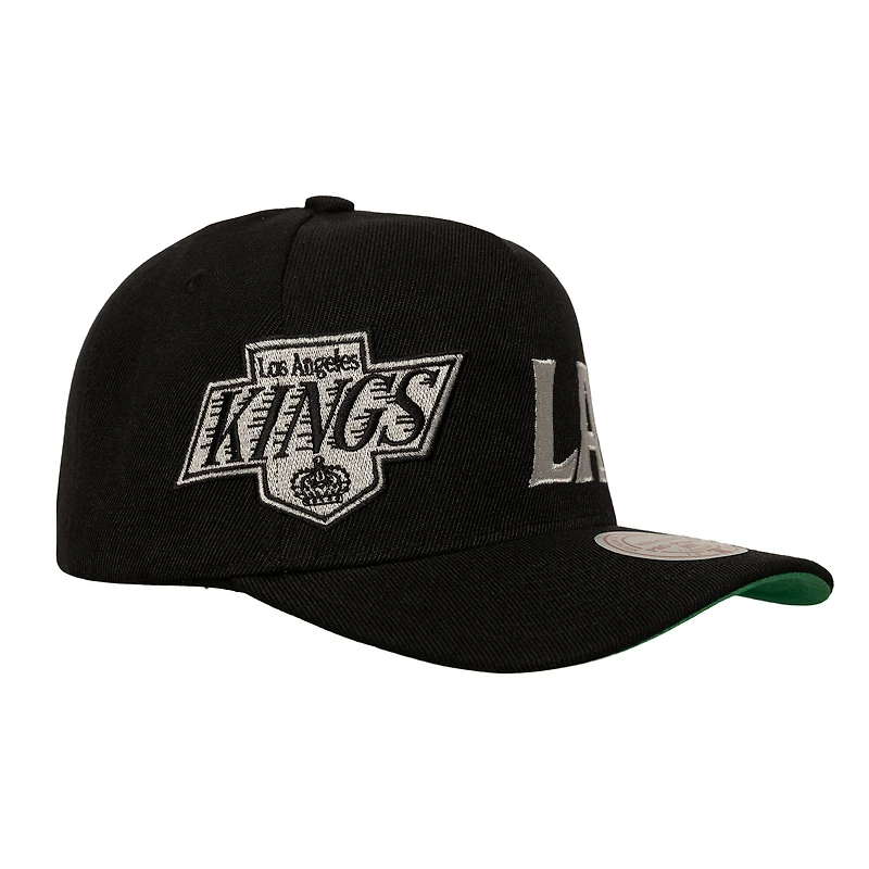 Men's Mitchell & Ness  Black Los Angeles Kings Busted Logo Wordmark Wrap-Around Pro Pinch Adjustable Hat