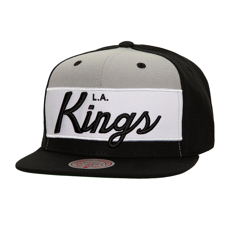 Men's Mitchell & Ness Black Los Angeles Kings Retro Script Colorblock Snapback Hat