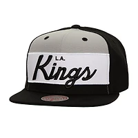 Men's Mitchell & Ness Black Los Angeles Kings Retro Script Colorblock Snapback Hat