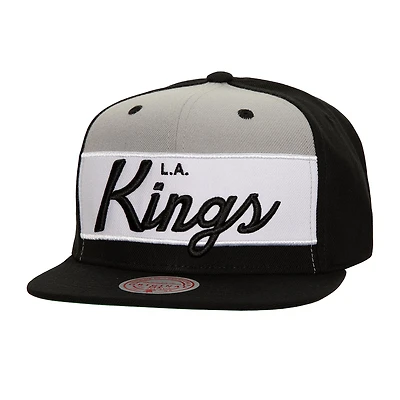 Men's Mitchell & Ness Black Los Angeles Kings Retro Script Colorblock Snapback Hat