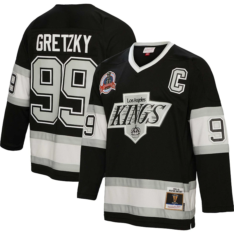 Men's Mitchell & Ness Wayne Gretzky Black Los Angeles Kings 1992 Captain Patch Blue Line Player Jersey