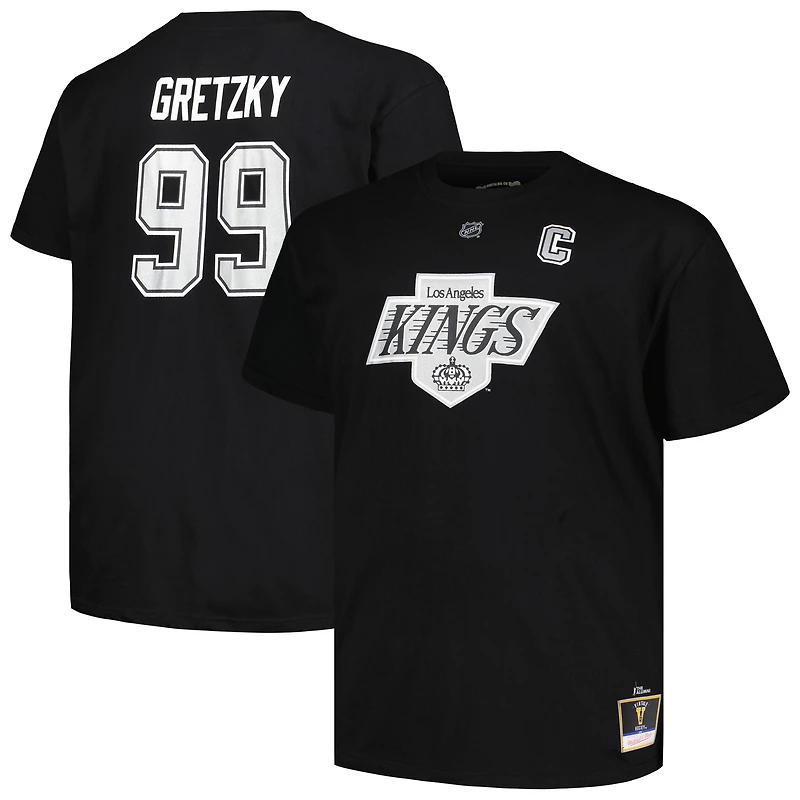 T-shirt noir pour homme Mitchell & Ness Wayne Gretzky des Los Angeles Kings avec nom et numéro Big Tall