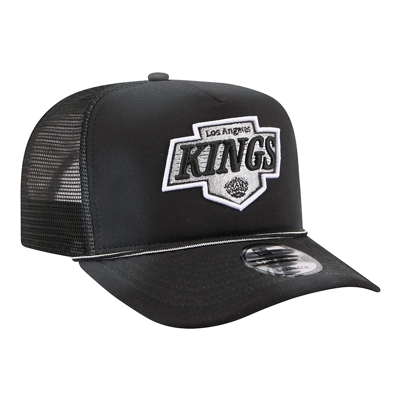 Men's New Era Black Los Angeles Kings Faded A-Frame 9FIFTY Trucker Snapback Hat