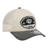 Men's New Era  Natural/Black Los Angeles Kings Frayed M-Crown A-Frame 9FORTY Trucker Adjustable Hat