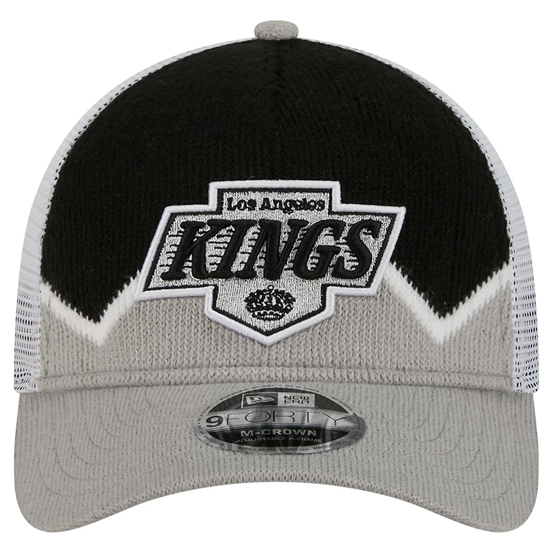 Men's New Era Silver/Black Los Angeles Kings Hockey Sock 9FORTY A-Frame M-Crown Adjustable Trucker Hat