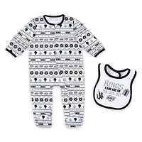Ensemble de Noël pour nouveau-né WEAR by Erin Andrews avec pyjama et bavoir à fermeture éclair imprimé intégral des Kings Los Angeles