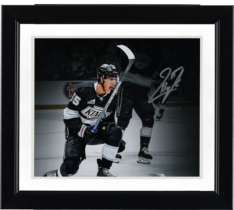 Quinton Byfield Los Angeles Kings Autographed 8" x 10" Black Jersey Celebration Spotlight Photograph