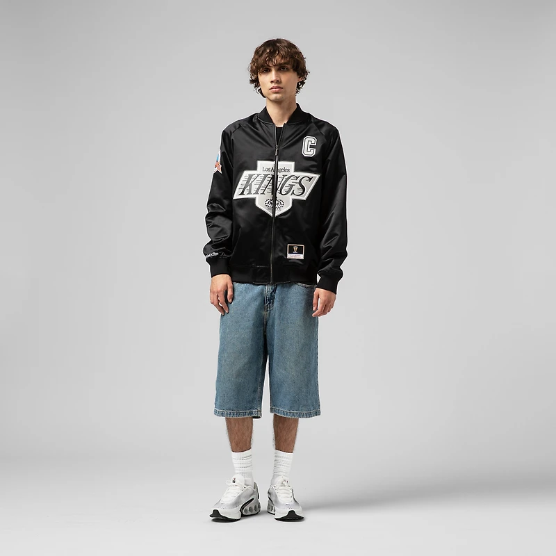 Veste unisexe Mitchell & Ness Wayne Gretzky noire Los Angeles Kings Maxxed Out en satin entièrement zippée