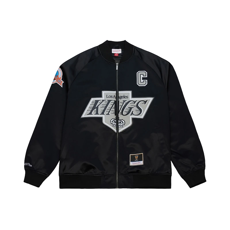 Veste unisexe Mitchell & Ness Wayne Gretzky noire Los Angeles Kings Maxxed Out en satin entièrement zippée