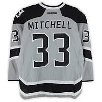 Maillot argenté Reebok n° 33 porté par Willie Mitchell lors de l'entraînement des Kings de Los Angeles contre les Ducks d'Anaheim le 25 janvier 2014 - Série des stades de la LNH - Porté pendant l'échauffement