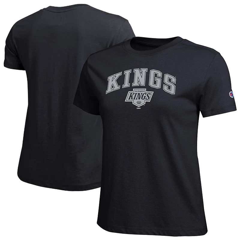T-shirt noir Champion pour femmes avec logo mascotte des Kings de Los Angeles.