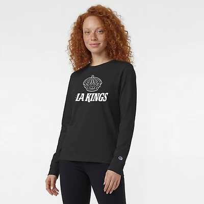 T-shirt à manches longues Champion noir pour femmes, logo Los Angeles Kings.