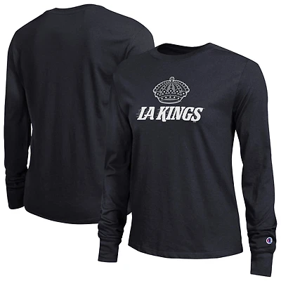 Women's Champion Black Los Angeles Kings Wordmark Lockup Long Sleeve T-Shirt