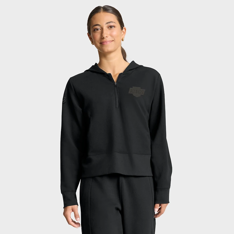 Sweat à capuche zippé quart de zip authentique Pro Road Tri-Blend des Los Angeles Kings pour femmes Fanatics noir