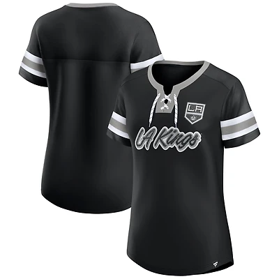 T-shirt à lacets emblématique Athena des Los Angeles Kings pour femmes Fanatics noir
