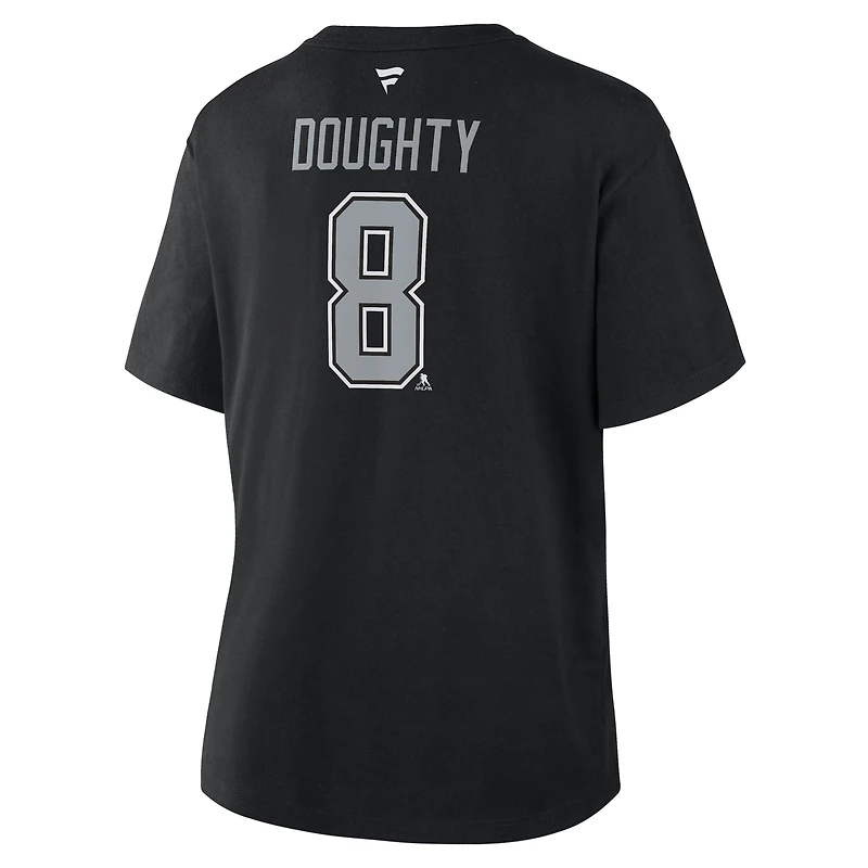 T-shirt Fanatics Drew Doughty noir authentique des Los Angeles Kings avec nom et numéro Stack pour femme