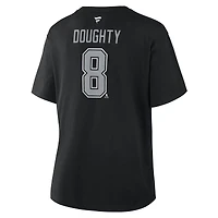 T-shirt Fanatics Drew Doughty noir authentique des Los Angeles Kings avec nom et numéro Stack pour femme