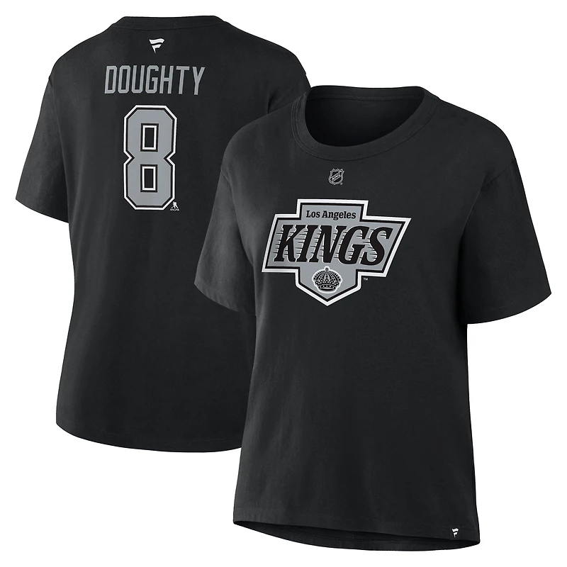 T-shirt Fanatics Drew Doughty noir authentique des Los Angeles Kings avec nom et numéro Stack pour femme