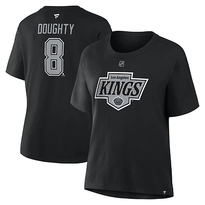 T-shirt Fanatics Drew Doughty noir authentique des Los Angeles Kings avec nom et numéro Stack pour femme