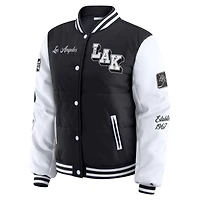 Women's WEAR by Erin Andrews Black/White Los Angeles Kings Varsity Full-Snap Puffer Jacket