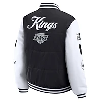 Women's WEAR by Erin Andrews Black/White Los Angeles Kings Varsity Full-Snap Puffer Jacket