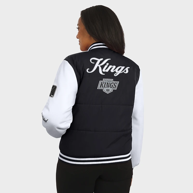 Women's WEAR by Erin Andrews Black/White Los Angeles Kings Varsity Full-Snap Puffer Jacket