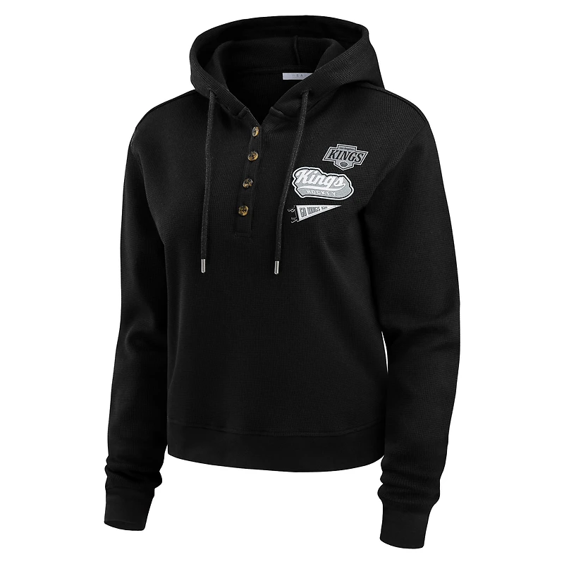 Women's WEAR by Erin Andrews  Black Los Angeles Kings Waffle-Knit Pullover Hoodie